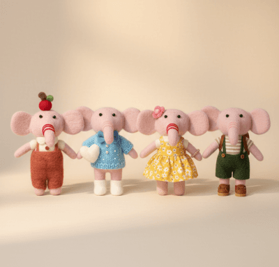 Hand-Felted Petite Elephant Collection