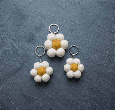 Felt Daisy Flower Ball Keychain