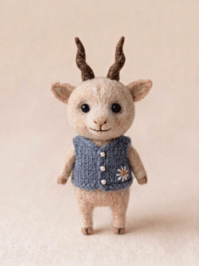Felted Goat Figurine in Knit Vest